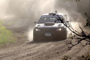 Matt James / Jackie James Subaru Impreza at the finish of SS6, Spur 2 Cutoff II.