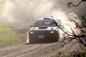 Matt James / Jackie James Subaru Impreza at the finish of SS6, Spur 2 Cutoff II.