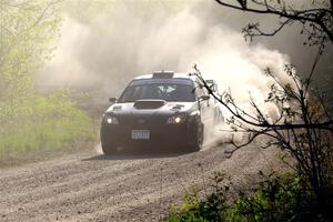 Matt James / Jackie James Subaru Impreza at the finish of SS6, Spur 2 Cutoff II.