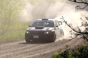 Matt James / Jackie James Subaru Impreza at the finish of SS6, Spur 2 Cutoff II.