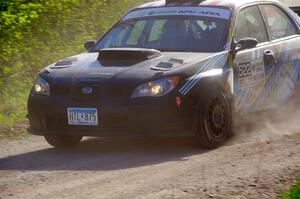 Matt James / Jackie James Subaru Impreza at the finish of SS6, Spur 2 Cutoff II.