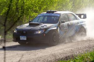 Matt James / Jackie James Subaru Impreza at the finish of SS6, Spur 2 Cutoff II.