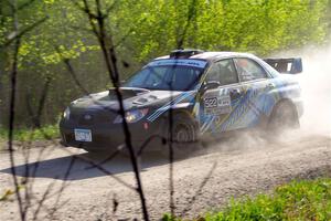 Matt James / Jackie James Subaru Impreza at the finish of SS6, Spur 2 Cutoff II.