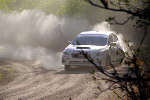 Jamey Randall / Andrew Rausch Subaru WRX at the finish of SS6, Spur 2 Cutoff II.