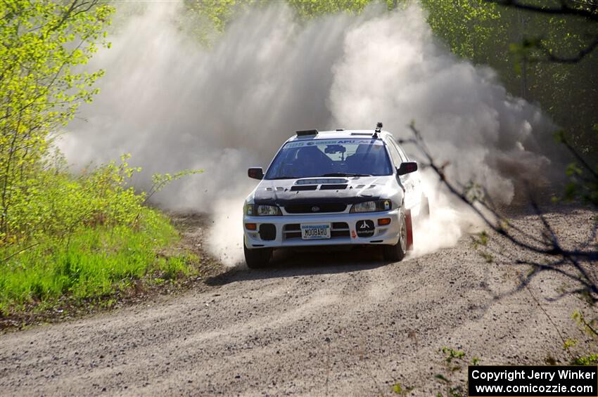 Aidan Hicks / John Hicks Subaru Impreza Wagon at the finish of SS6, Spur 2 Cutoff II.