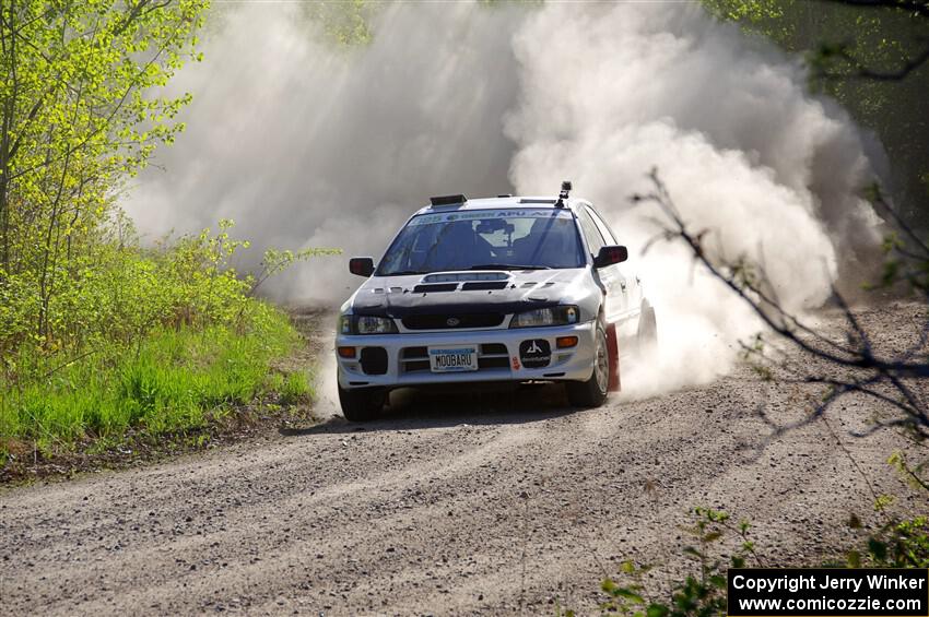 Aidan Hicks / John Hicks Subaru Impreza Wagon at the finish of SS6, Spur 2 Cutoff II.