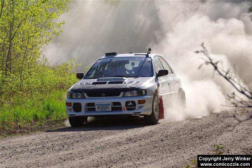 Aidan Hicks / John Hicks Subaru Impreza Wagon at the finish of SS6, Spur 2 Cutoff II.