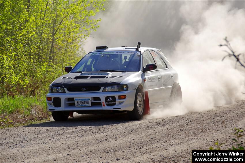 Aidan Hicks / John Hicks Subaru Impreza Wagon at the finish of SS6, Spur 2 Cutoff II.