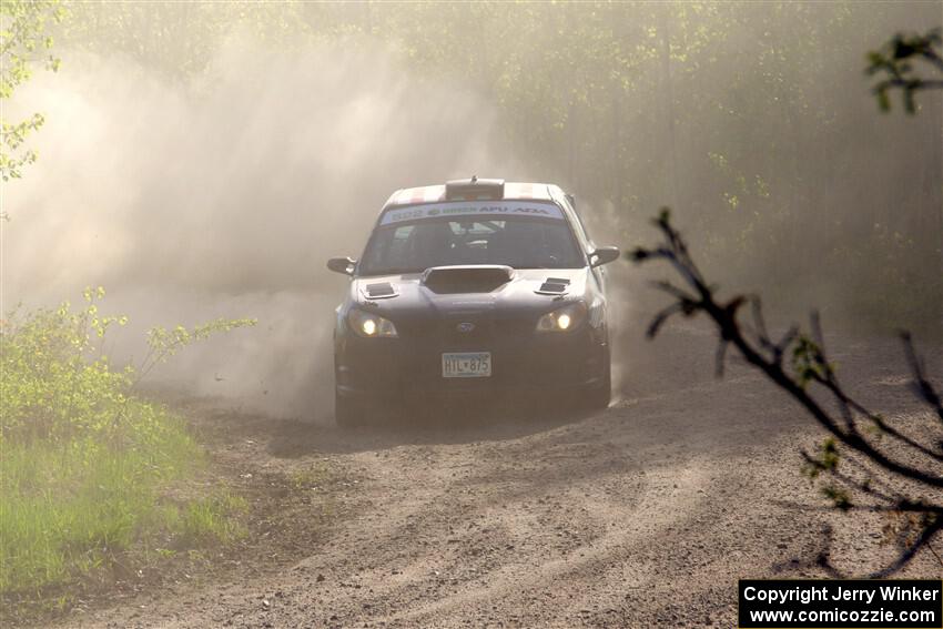 Matt James / Jackie James Subaru Impreza at the finish of SS6, Spur 2 Cutoff II.