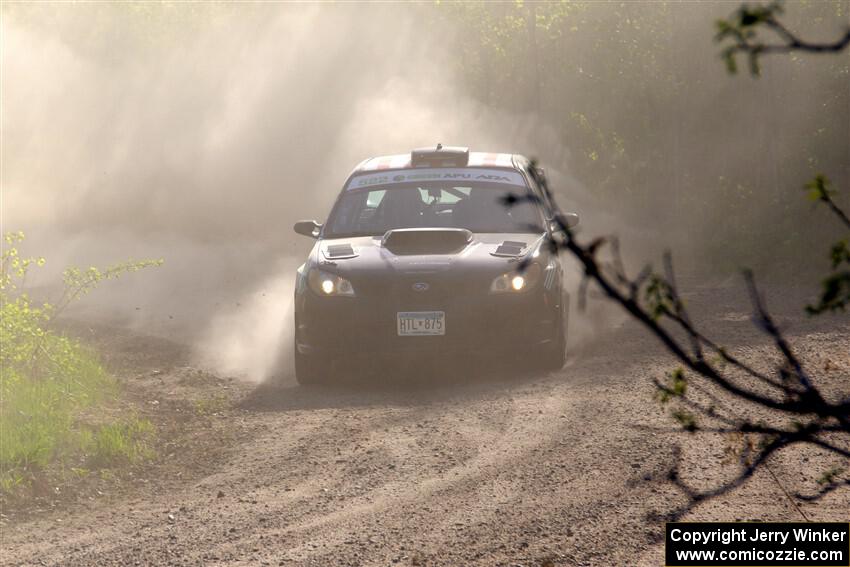 Matt James / Jackie James Subaru Impreza at the finish of SS6, Spur 2 Cutoff II.