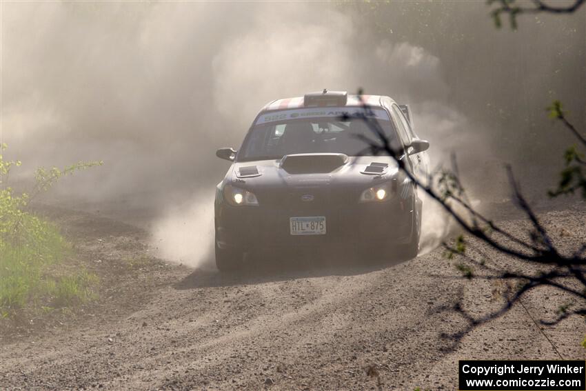 Matt James / Jackie James Subaru Impreza at the finish of SS6, Spur 2 Cutoff II.