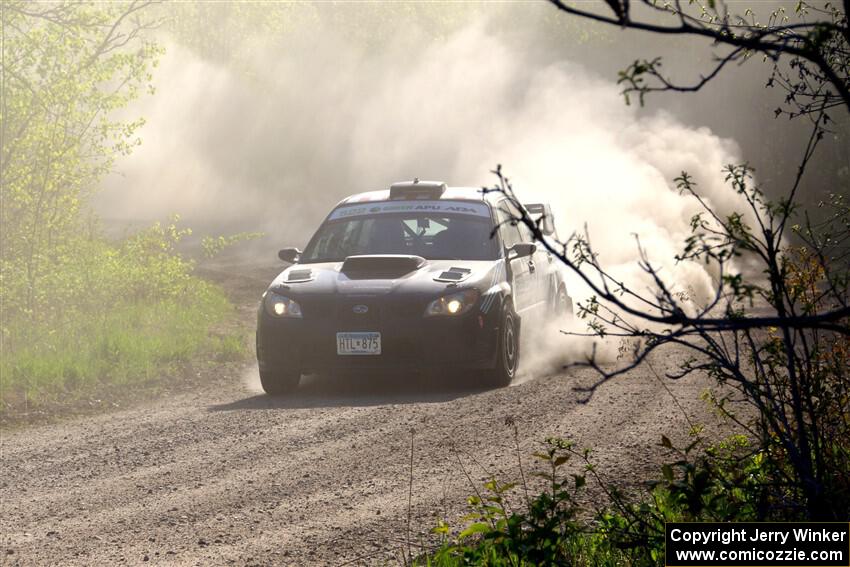 Matt James / Jackie James Subaru Impreza at the finish of SS6, Spur 2 Cutoff II.