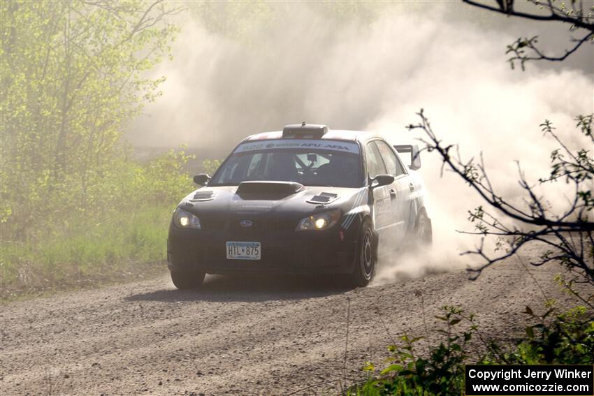 Matt James / Jackie James Subaru Impreza at the finish of SS6, Spur 2 Cutoff II.