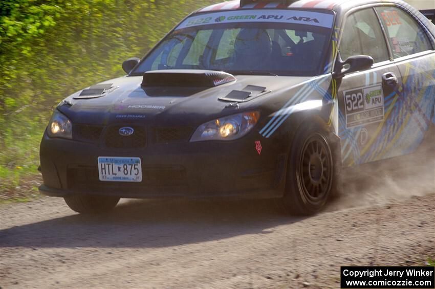 Matt James / Jackie James Subaru Impreza at the finish of SS6, Spur 2 Cutoff II.