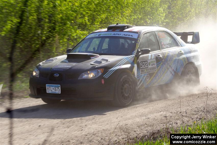 Matt James / Jackie James Subaru Impreza at the finish of SS6, Spur 2 Cutoff II.