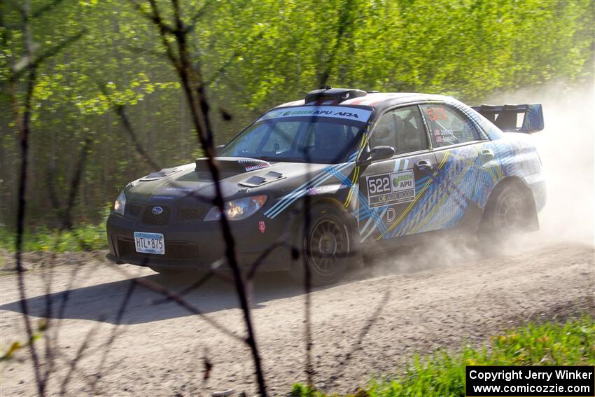 Matt James / Jackie James Subaru Impreza at the finish of SS6, Spur 2 Cutoff II.