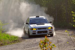 Jack Nelson / Isaac Zink Subaru Impreza at the finish of SS6, Spur 2 Cutoff II.