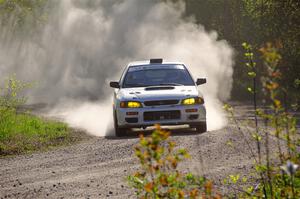 Jack Nelson / Isaac Zink Subaru Impreza at the finish of SS6, Spur 2 Cutoff II.