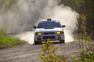 Jack Nelson / Isaac Zink Subaru Impreza at the finish of SS6, Spur 2 Cutoff II.