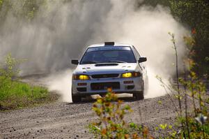 Jack Nelson / Isaac Zink Subaru Impreza at the finish of SS6, Spur 2 Cutoff II.