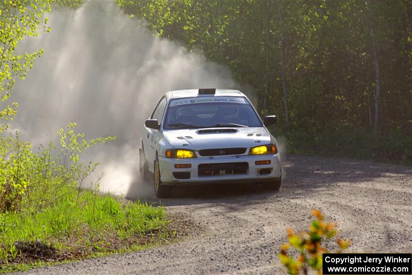 Jack Nelson / Isaac Zink Subaru Impreza at the finish of SS6, Spur 2 Cutoff II.