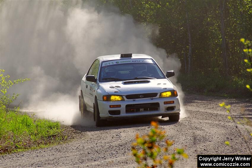 Jack Nelson / Isaac Zink Subaru Impreza at the finish of SS6, Spur 2 Cutoff II.