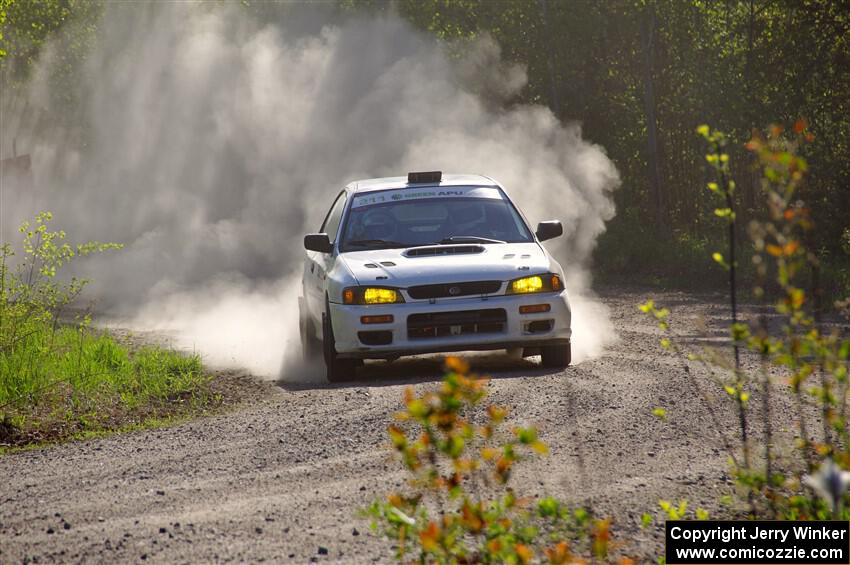 Jack Nelson / Isaac Zink Subaru Impreza at the finish of SS6, Spur 2 Cutoff II.