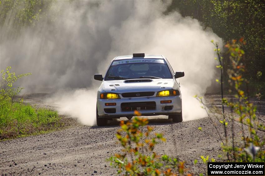 Jack Nelson / Isaac Zink Subaru Impreza at the finish of SS6, Spur 2 Cutoff II.