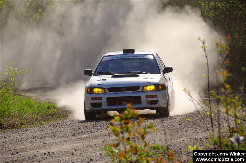 Jack Nelson / Isaac Zink Subaru Impreza at the finish of SS6, Spur 2 Cutoff II.