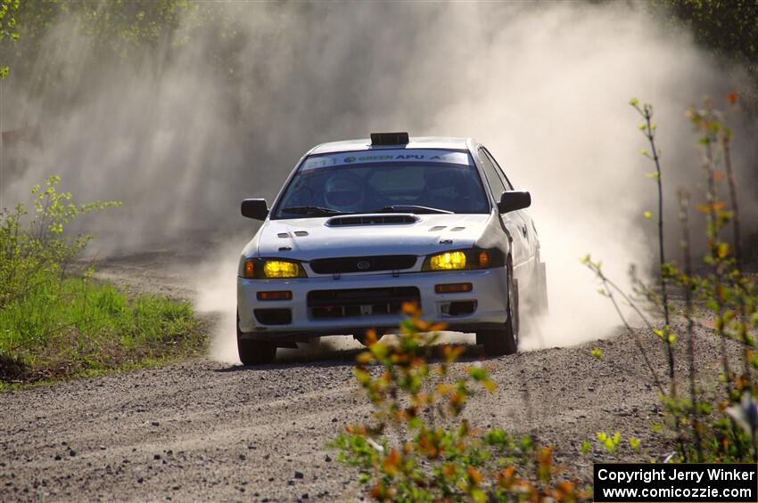 Jack Nelson / Isaac Zink Subaru Impreza at the finish of SS6, Spur 2 Cutoff II.