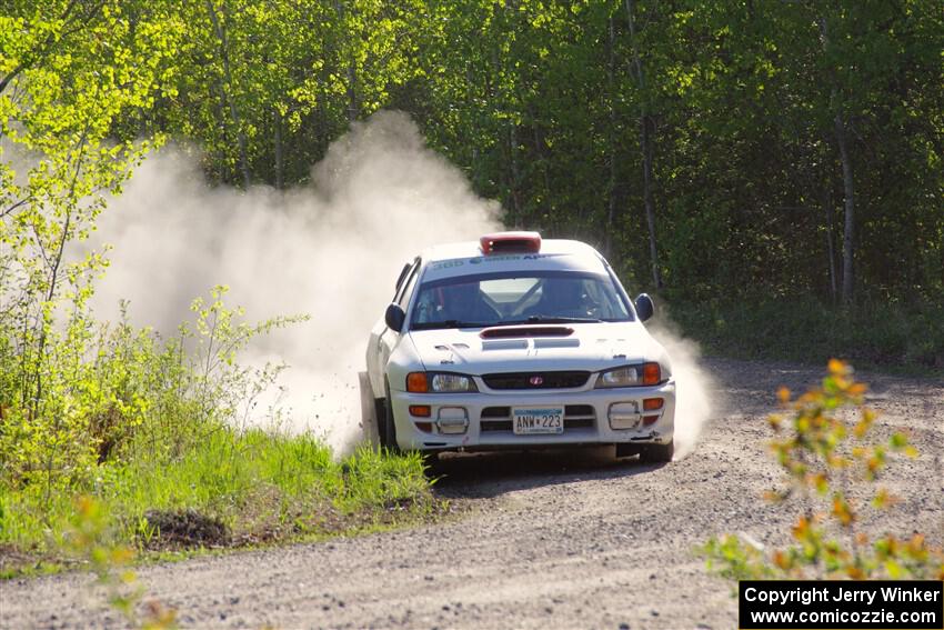 Richard Donovan / Greg Donovan Subaru Impreza at the finish of SS6, Spur 2 Cutoff II.