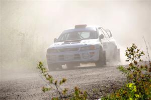 Richard Donovan / Greg Donovan Subaru Impreza at the finish of SS6, Spur 2 Cutoff II.