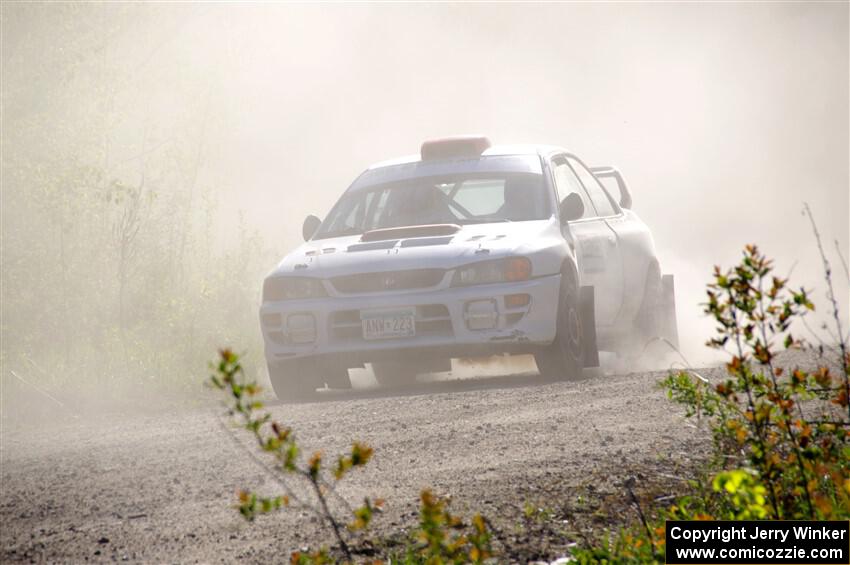 Richard Donovan / Greg Donovan Subaru Impreza at the finish of SS6, Spur 2 Cutoff II.