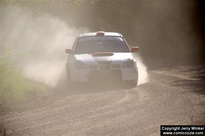 Jason Cook / Maggie Tu Subaru WRX at the finish of SS6, Spur 2 Cutoff II.