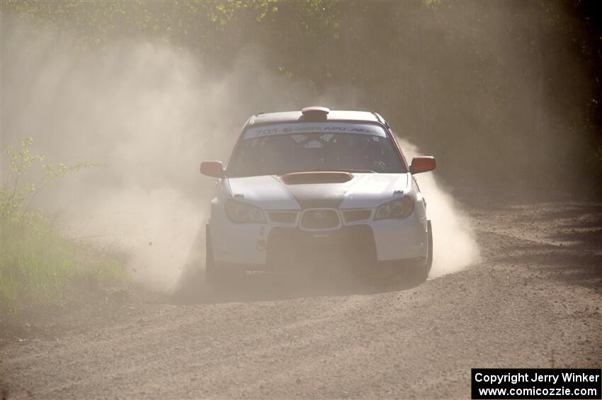 Jason Cook / Maggie Tu Subaru WRX at the finish of SS6, Spur 2 Cutoff II.