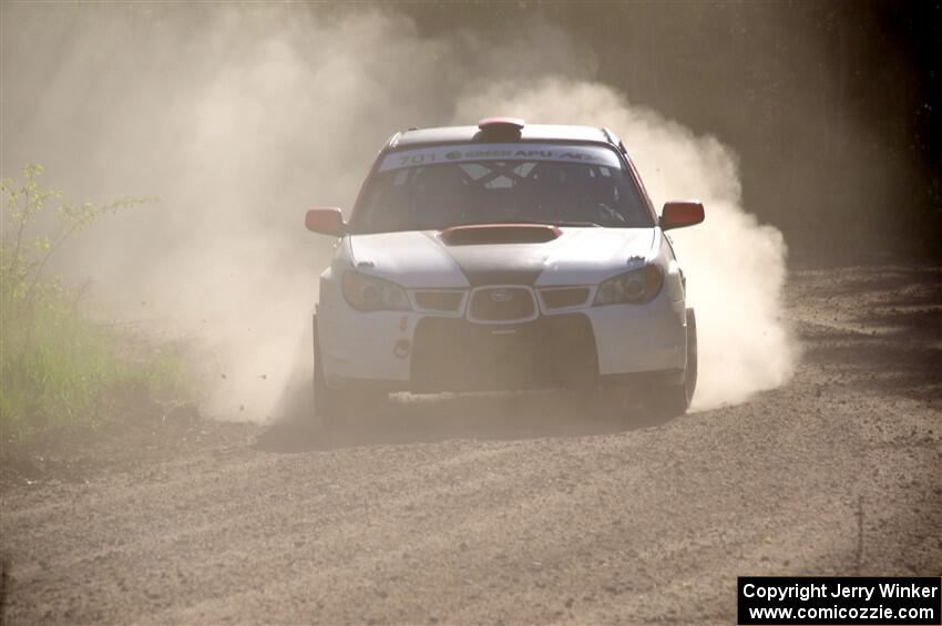 Jason Cook / Maggie Tu Subaru WRX at the finish of SS6, Spur 2 Cutoff II.