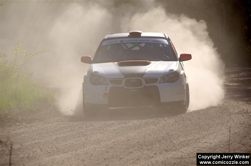 Jason Cook / Maggie Tu Subaru WRX at the finish of SS6, Spur 2 Cutoff II.