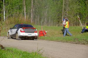 Jason Cook / Maggie Tu Subaru WRX at the finish of SS6, Spur 2 Cutoff II.