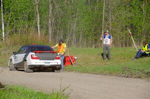 Jason Cook / Maggie Tu Subaru WRX at the finish of SS6, Spur 2 Cutoff II.