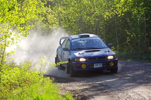 Corey Morris / Josh Nykanen Subaru Impreza at the finish of SS6, Spur 2 Cutoff II.