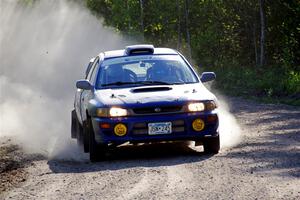 Corey Morris / Josh Nykanen Subaru Impreza at the finish of SS6, Spur 2 Cutoff II.