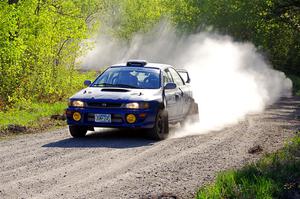 Corey Morris / Josh Nykanen Subaru Impreza at the finish of SS6, Spur 2 Cutoff II.