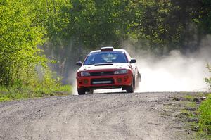 Travis Mattonen / Josh Kemp Subaru Impreza at the finish of SS6, Spur 2 Cutoff II.