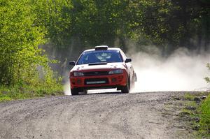 Travis Mattonen / Josh Kemp Subaru Impreza at the finish of SS6, Spur 2 Cutoff II.