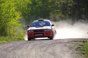 Travis Mattonen / Josh Kemp Subaru Impreza at the finish of SS6, Spur 2 Cutoff II.