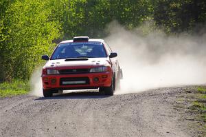 Travis Mattonen / Josh Kemp Subaru Impreza at the finish of SS6, Spur 2 Cutoff II.