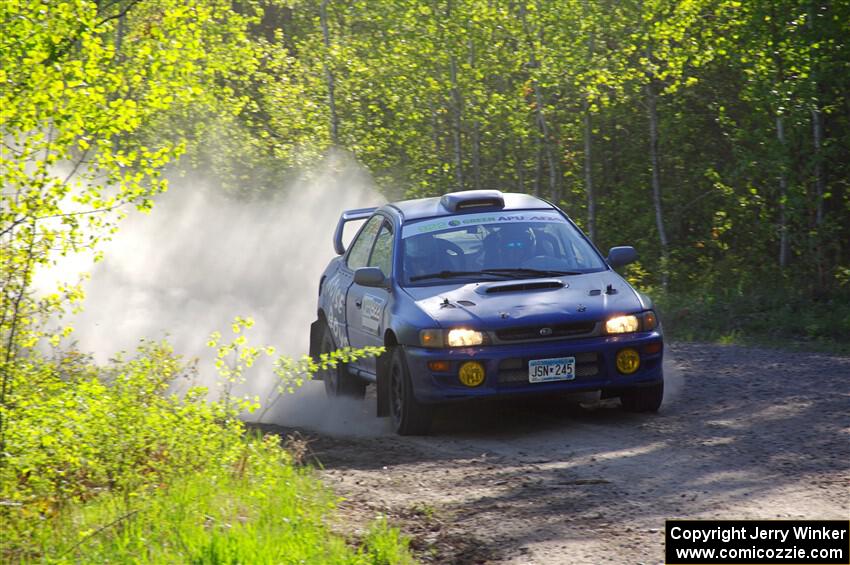 Corey Morris / Josh Nykanen Subaru Impreza at the finish of SS6, Spur 2 Cutoff II.