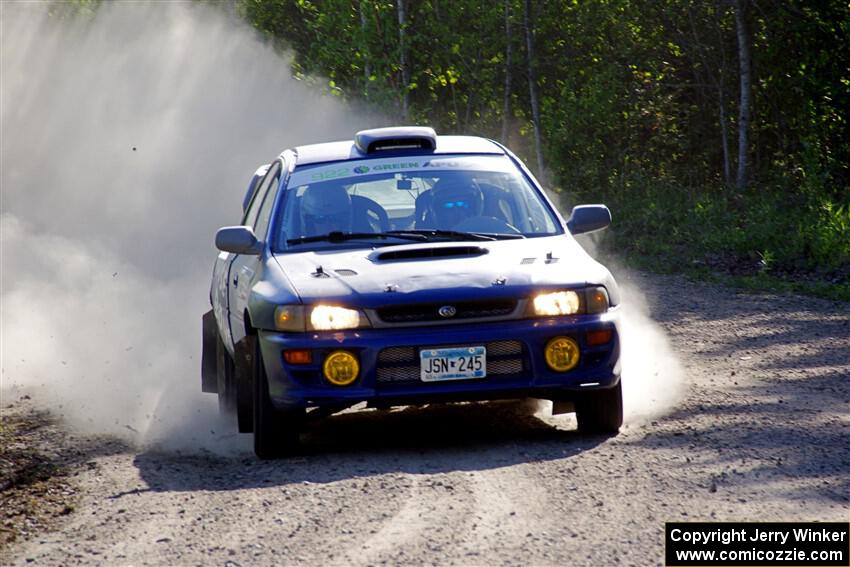 Corey Morris / Josh Nykanen Subaru Impreza at the finish of SS6, Spur 2 Cutoff II.