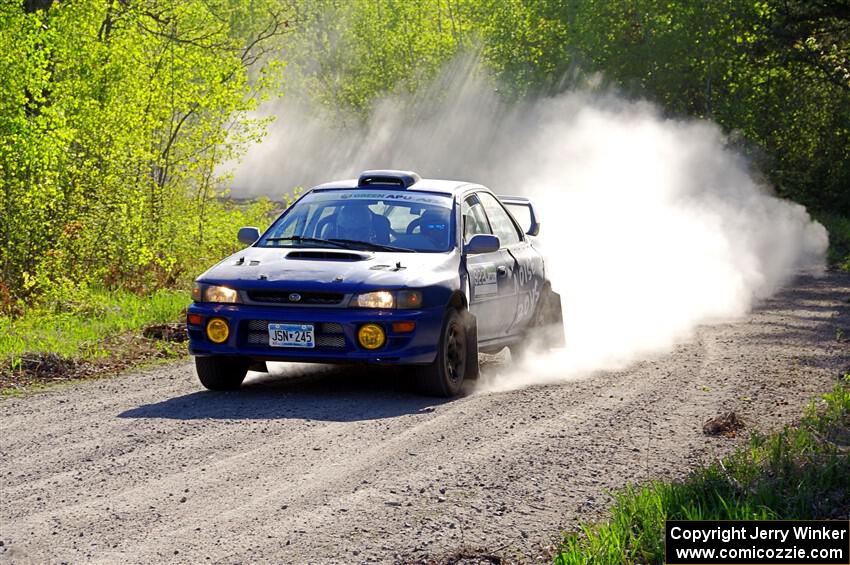 Corey Morris / Josh Nykanen Subaru Impreza at the finish of SS6, Spur 2 Cutoff II.