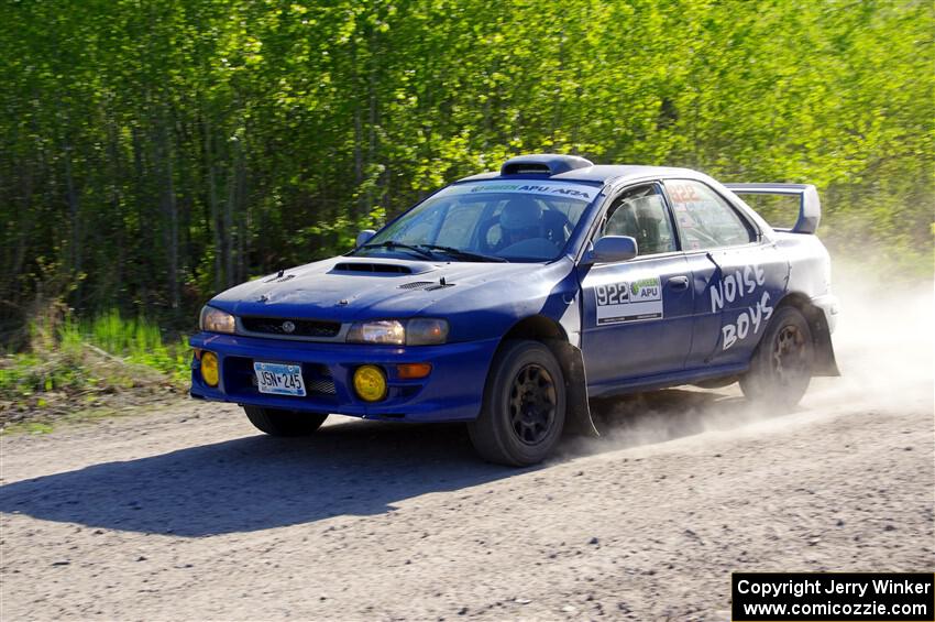 Corey Morris / Josh Nykanen Subaru Impreza at the finish of SS6, Spur 2 Cutoff II.